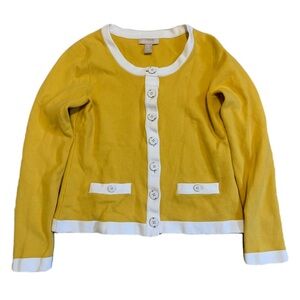 Banana Republic Yellow & White Contrast Trim Cardigan Size M